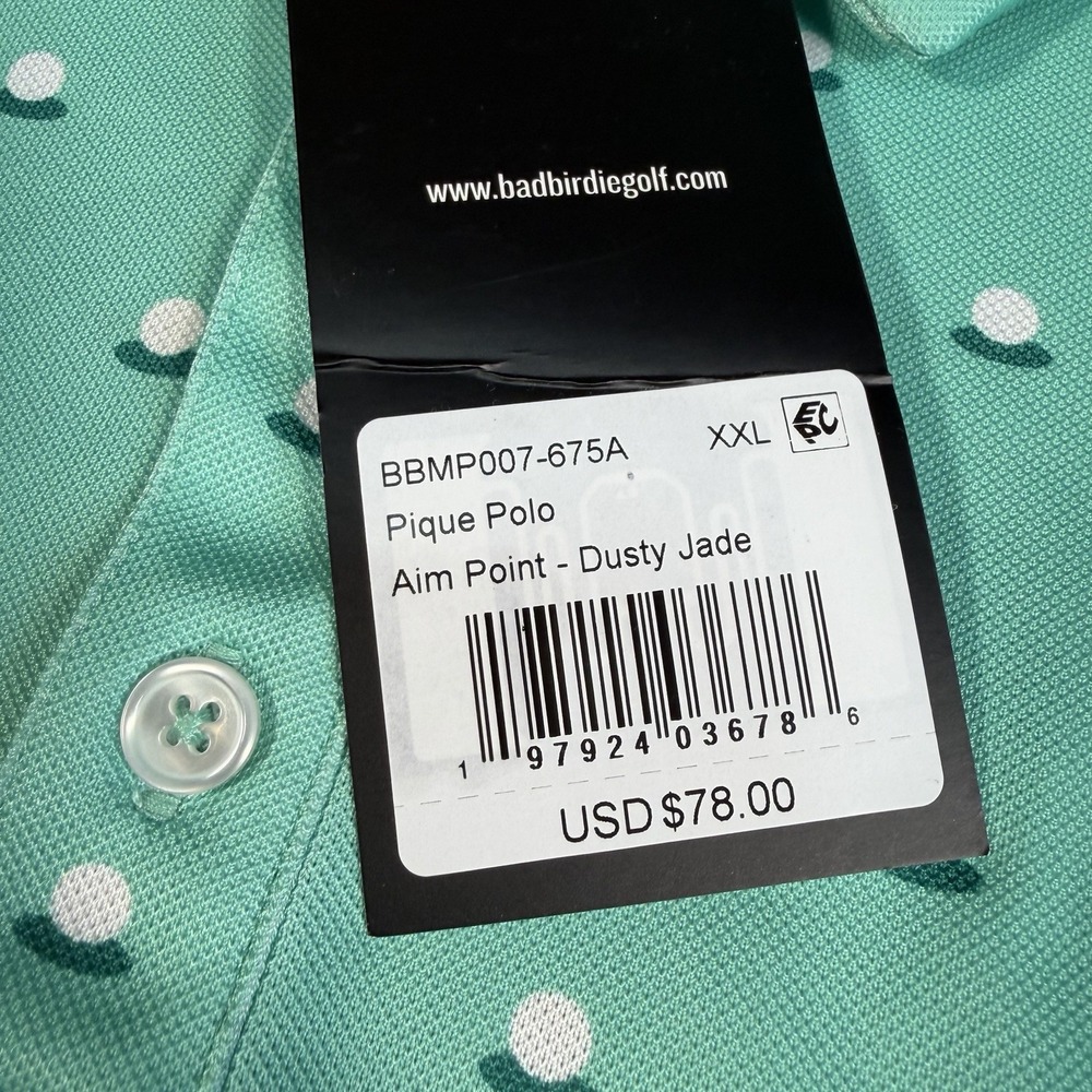NEW Bad Birdie Aim Point Pique Polo Shirt Mens XXL Dusty Jade Golf Ball $78 - Picture 3 of 5